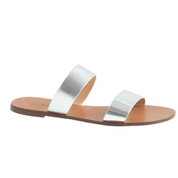 J. Crew Malta Mirror Metallic Silver Double Banded Strappy Sandals 10 - Picture 2 of 10